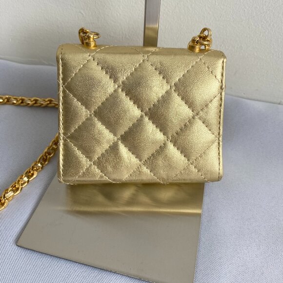 Simard Leather Mini Gold Quilted Metallic Chain Bag - Picture 7 of 15